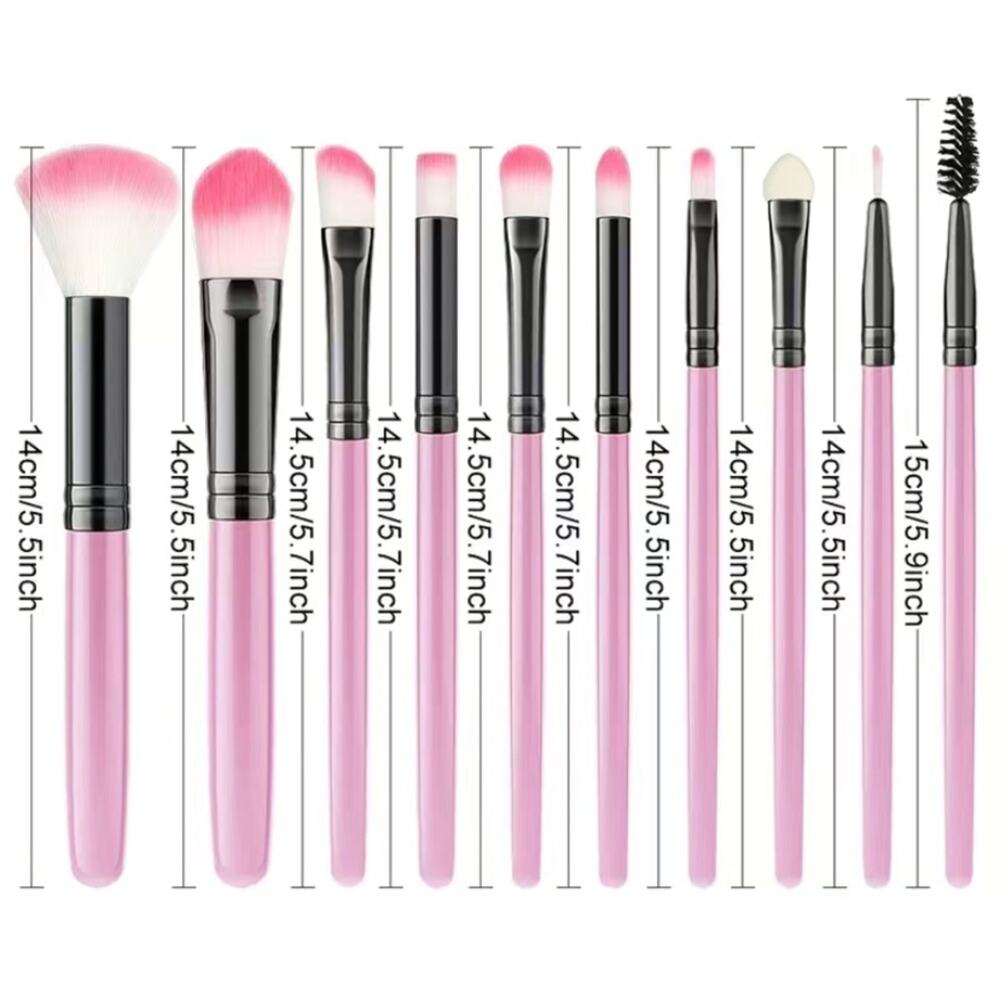Makeup Brush Brushes Travel Set Pink 12 Pieces - Picture 3 of 3
